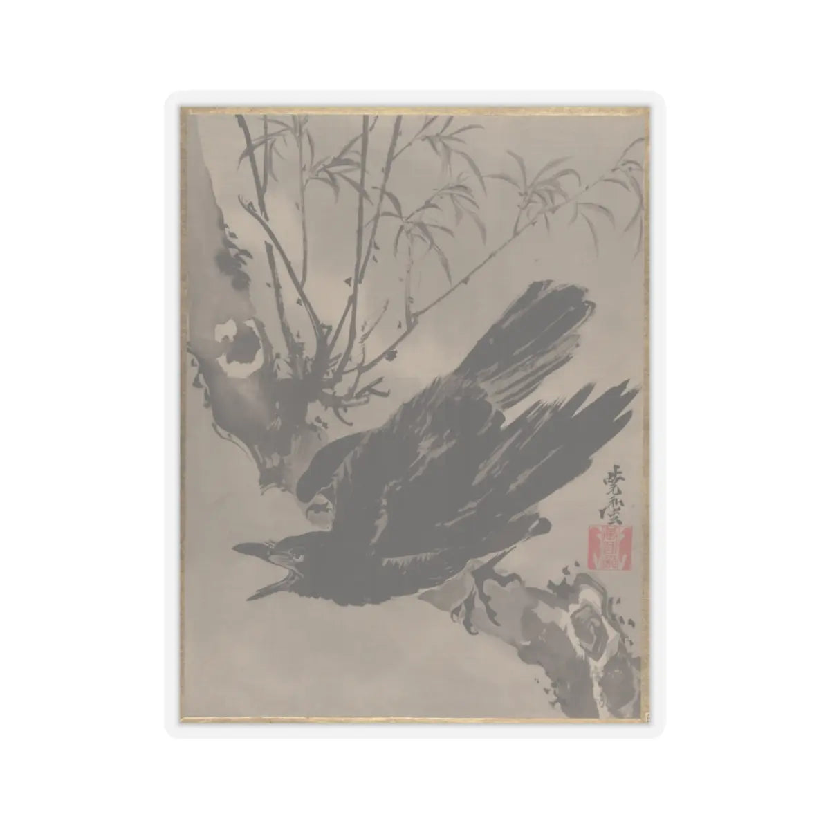 Kawanabe Kyōsai 河鍋暁斎 - Crow on a Branch - ca. 1887 - STICKER Vinyl Kiss-Cut Decal