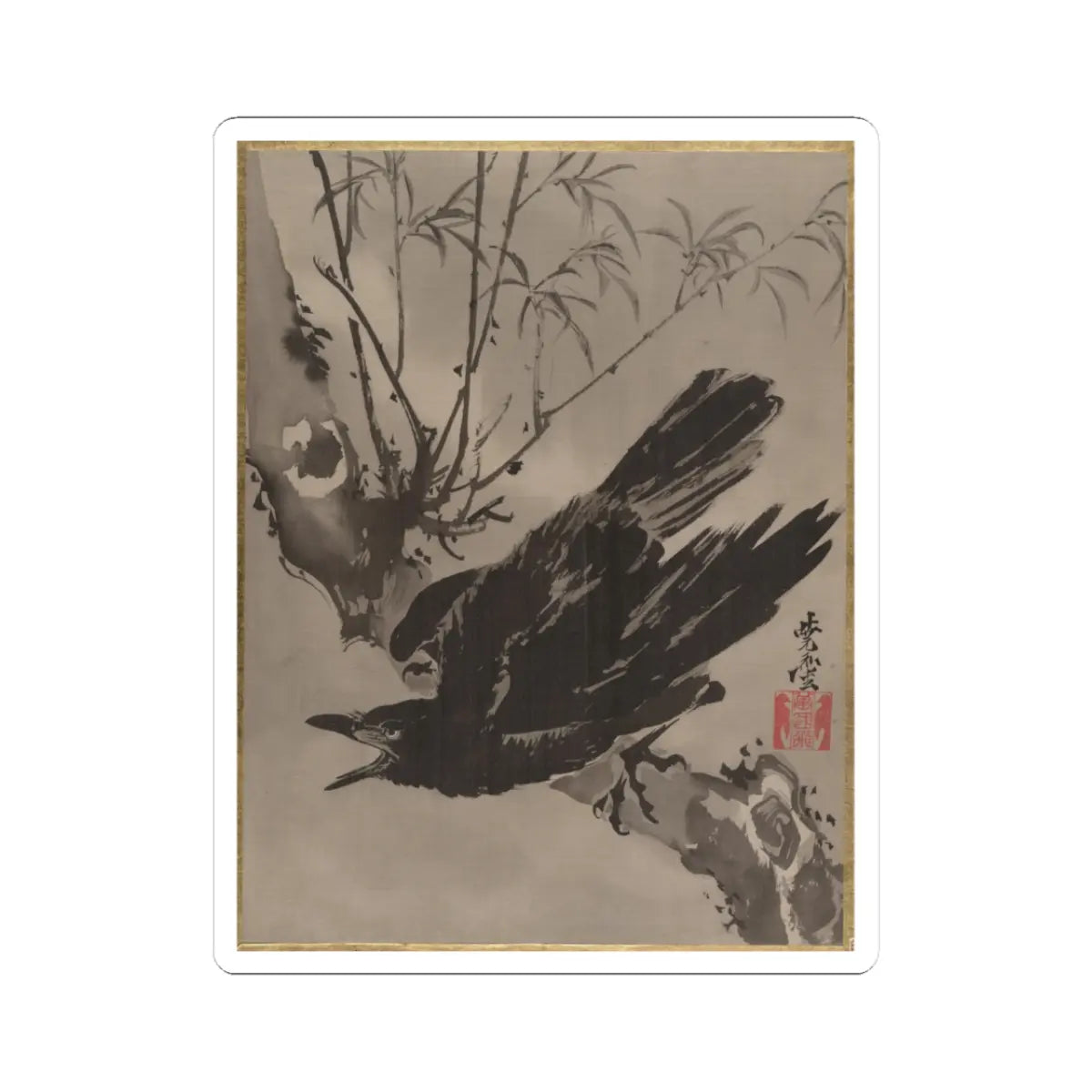 Kawanabe Kyōsai 河鍋暁斎 - Crow on a Branch - ca. 1887 - STICKER Vinyl Kiss-Cut Decal