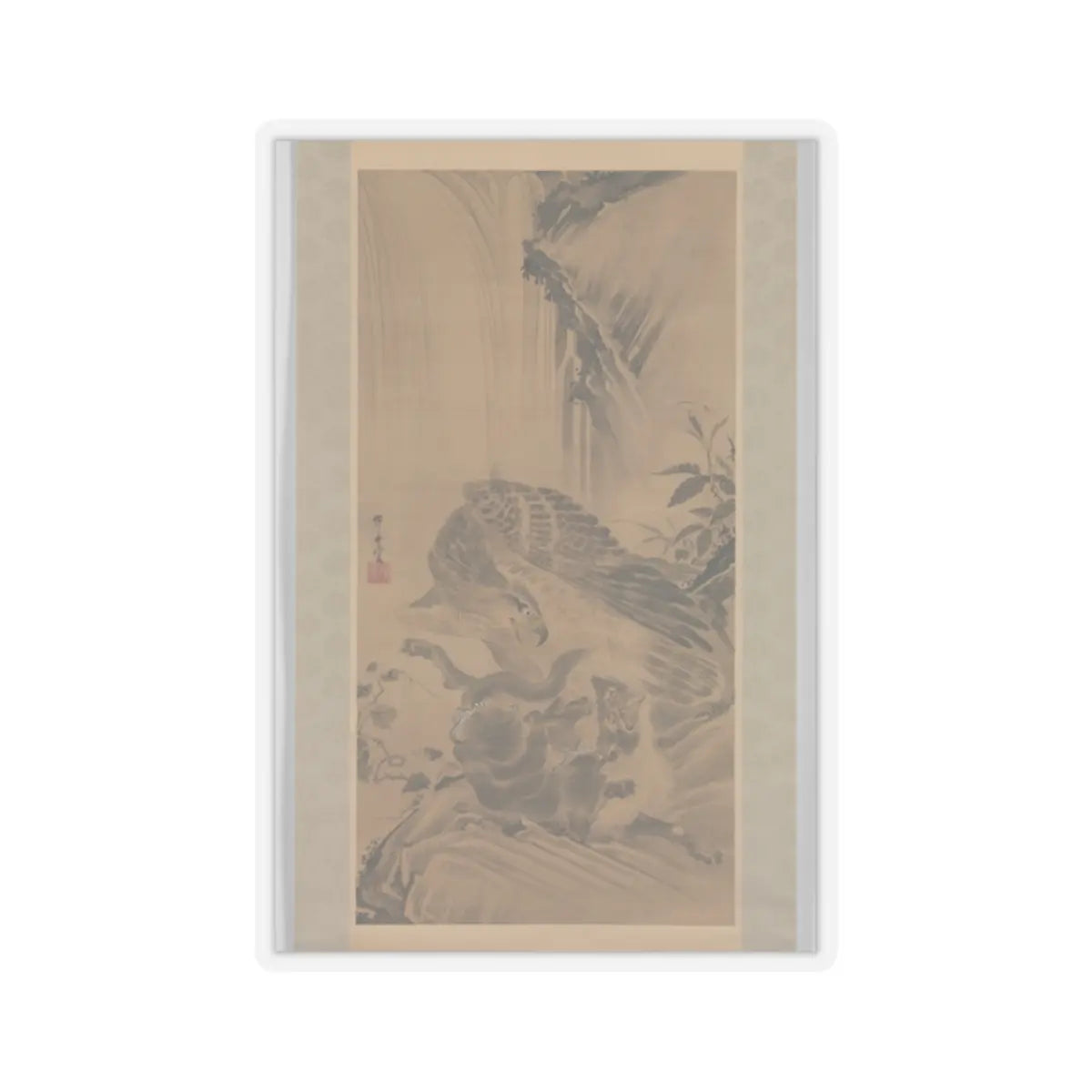 Kawanabe Kyōsai 河鍋暁斎 - Eagle Attacking a Mountain Lion - 1885 v1 - STICKER Vinyl Kiss-Cut Decal