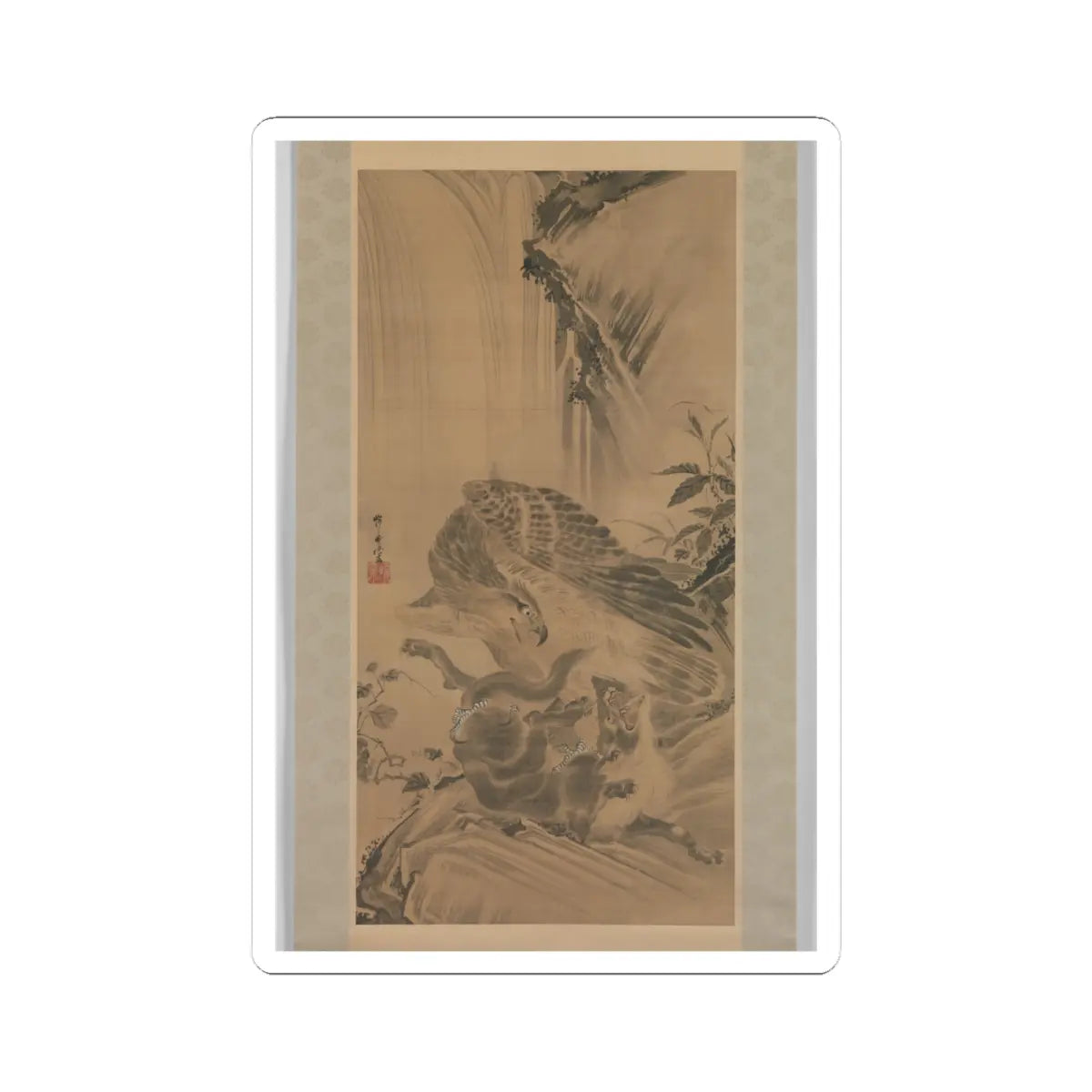 Kawanabe Kyōsai 河鍋暁斎 - Eagle Attacking a Mountain Lion - 1885 v1 - STICKER Vinyl Kiss-Cut Decal