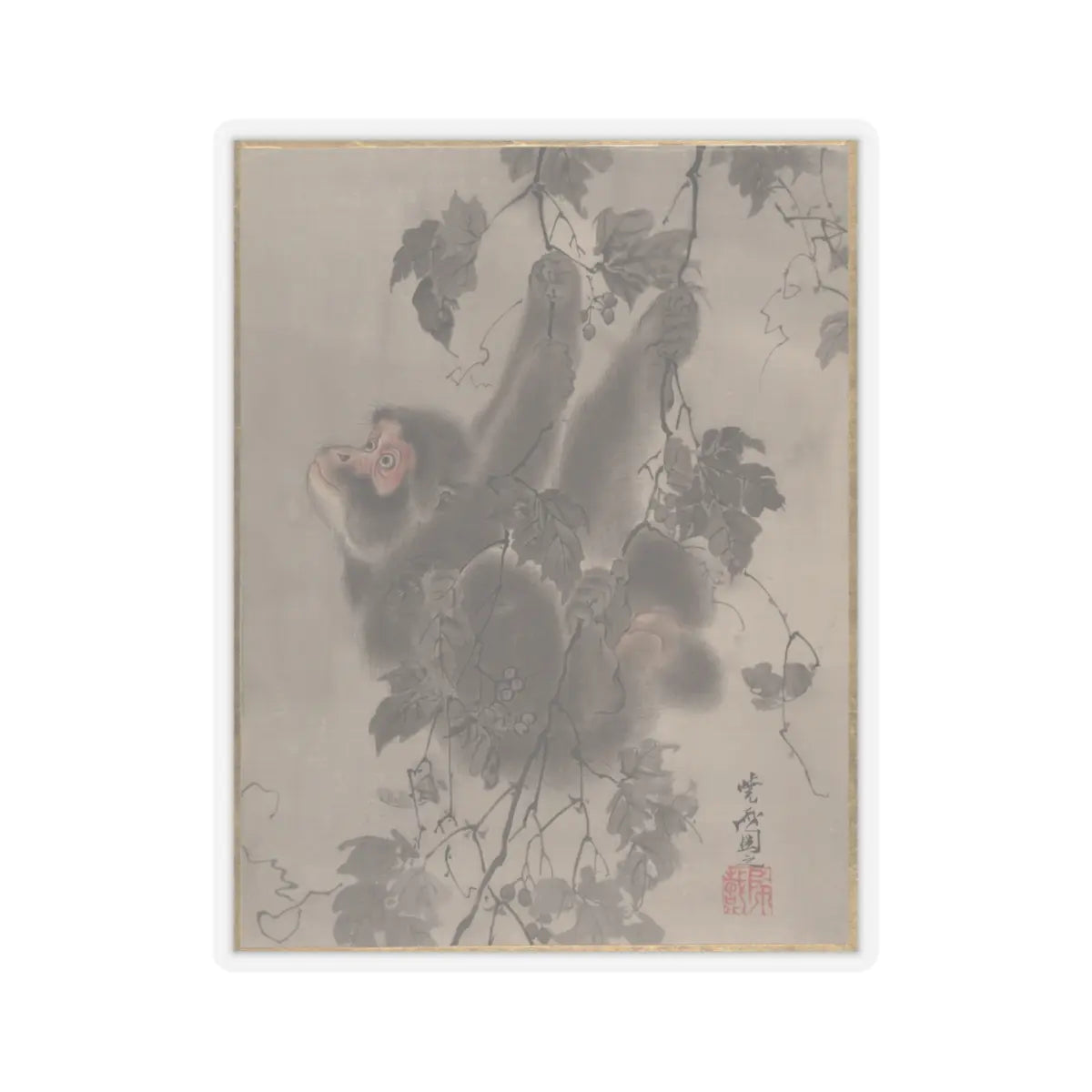Kawanabe Kyōsai 河鍋暁斎 - Monkey Hanging from Grapevines - ca. 1887 - STICKER Vinyl Kiss-Cut Decal