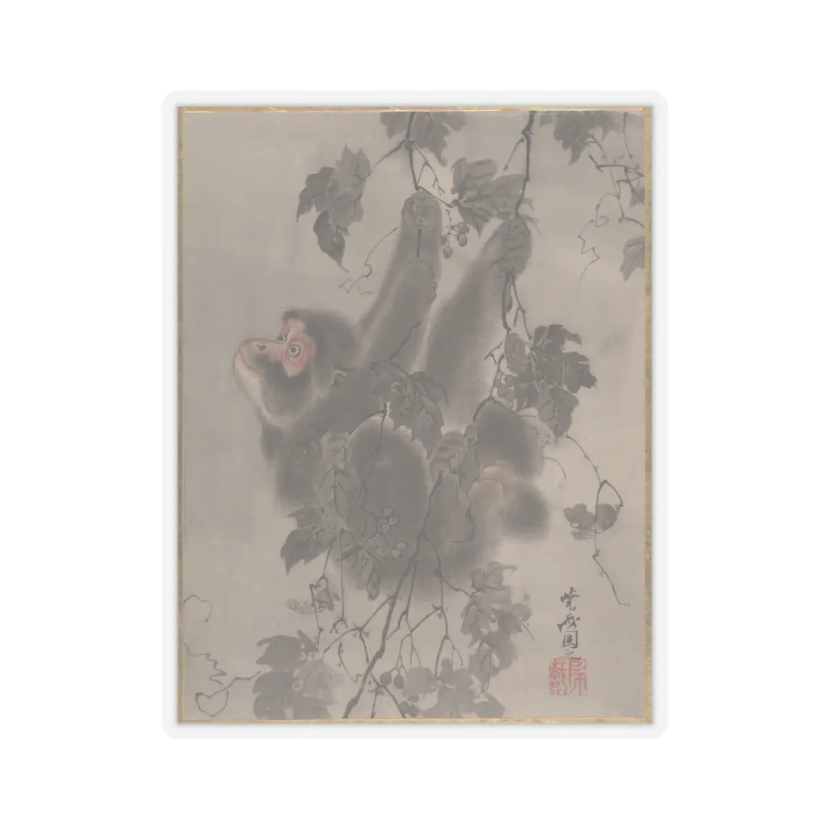 Kawanabe Kyōsai 河鍋暁斎 - Monkey Hanging from Grapevines - ca. 1887 - STICKER Vinyl Kiss-Cut Decal