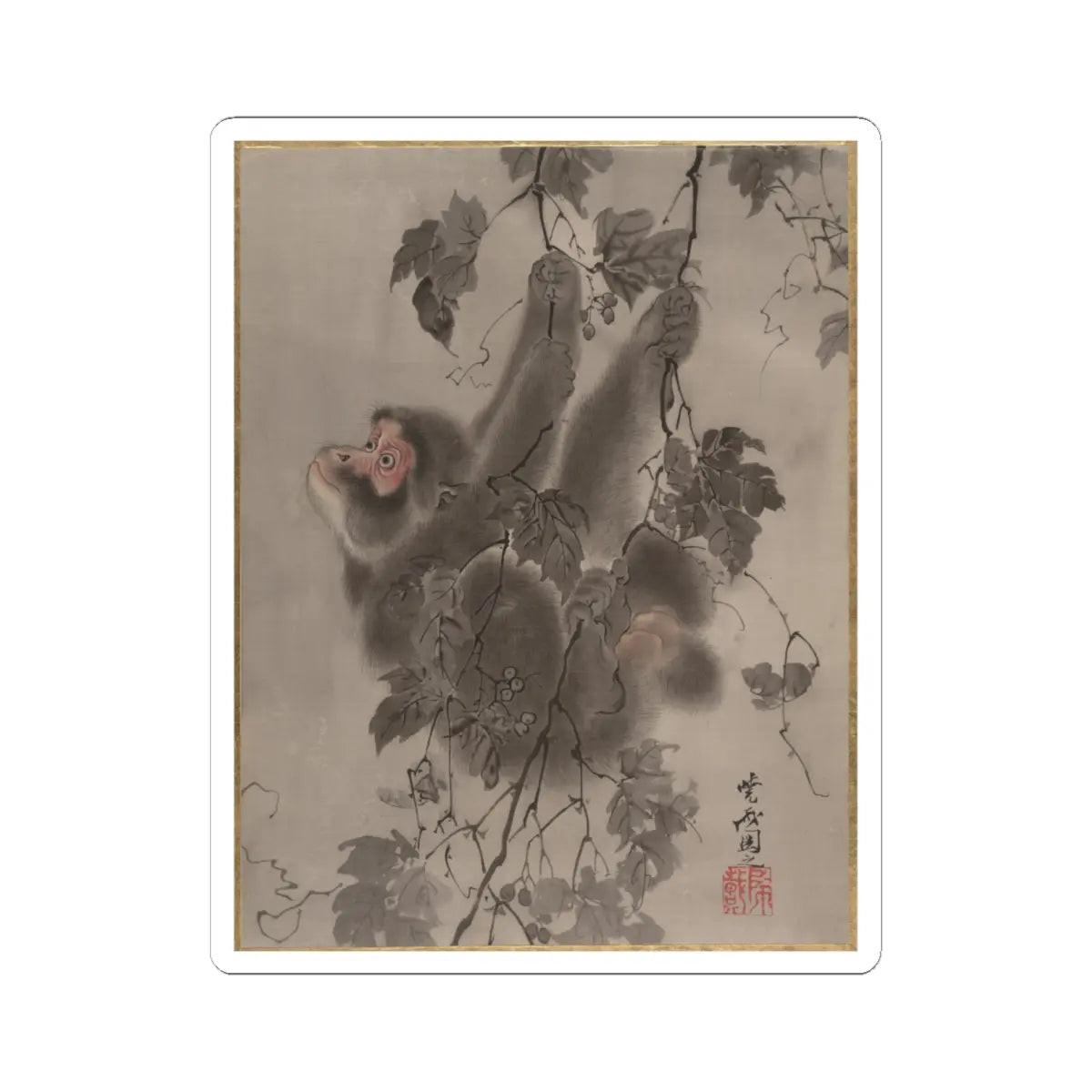 Kawanabe Kyōsai 河鍋暁斎 - Monkey Hanging from Grapevines - ca. 1887 - STICKER Vinyl Kiss-Cut Decal