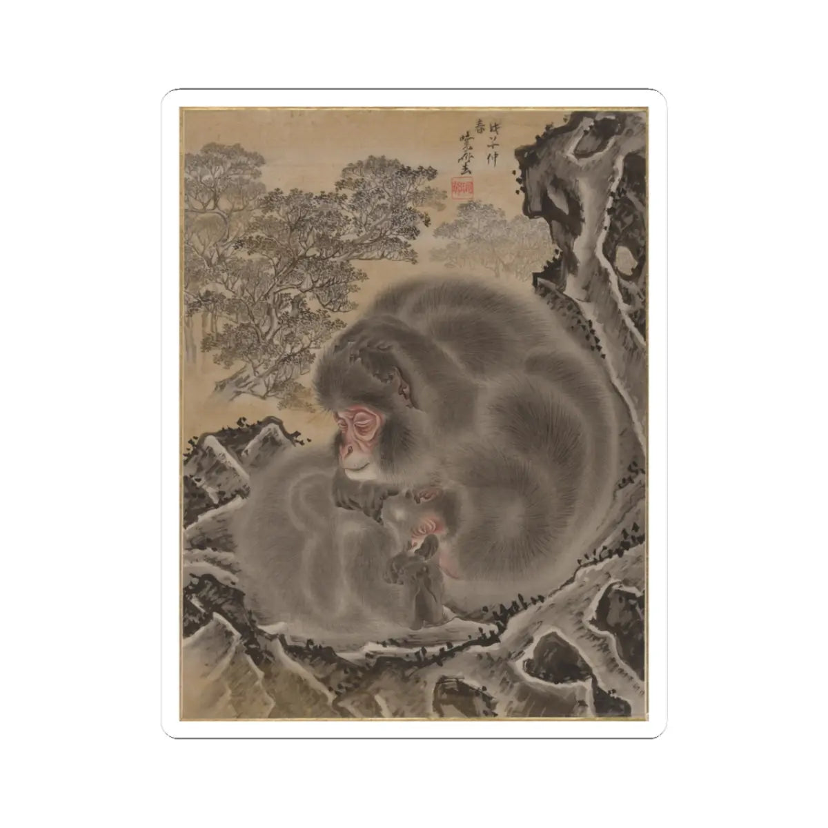 Kawanabe Kyōsai 河鍋暁斎 - Monkeys - March 1888 - STICKER Vinyl Kiss-Cut Decal