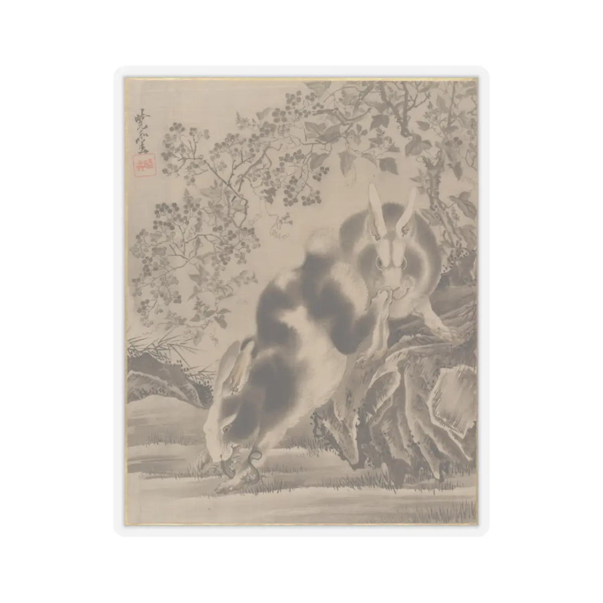 Kawanabe Kyōsai 河鍋暁斎 - Rabbits - ca. 1887 - STICKER Vinyl Kiss-Cut Decal