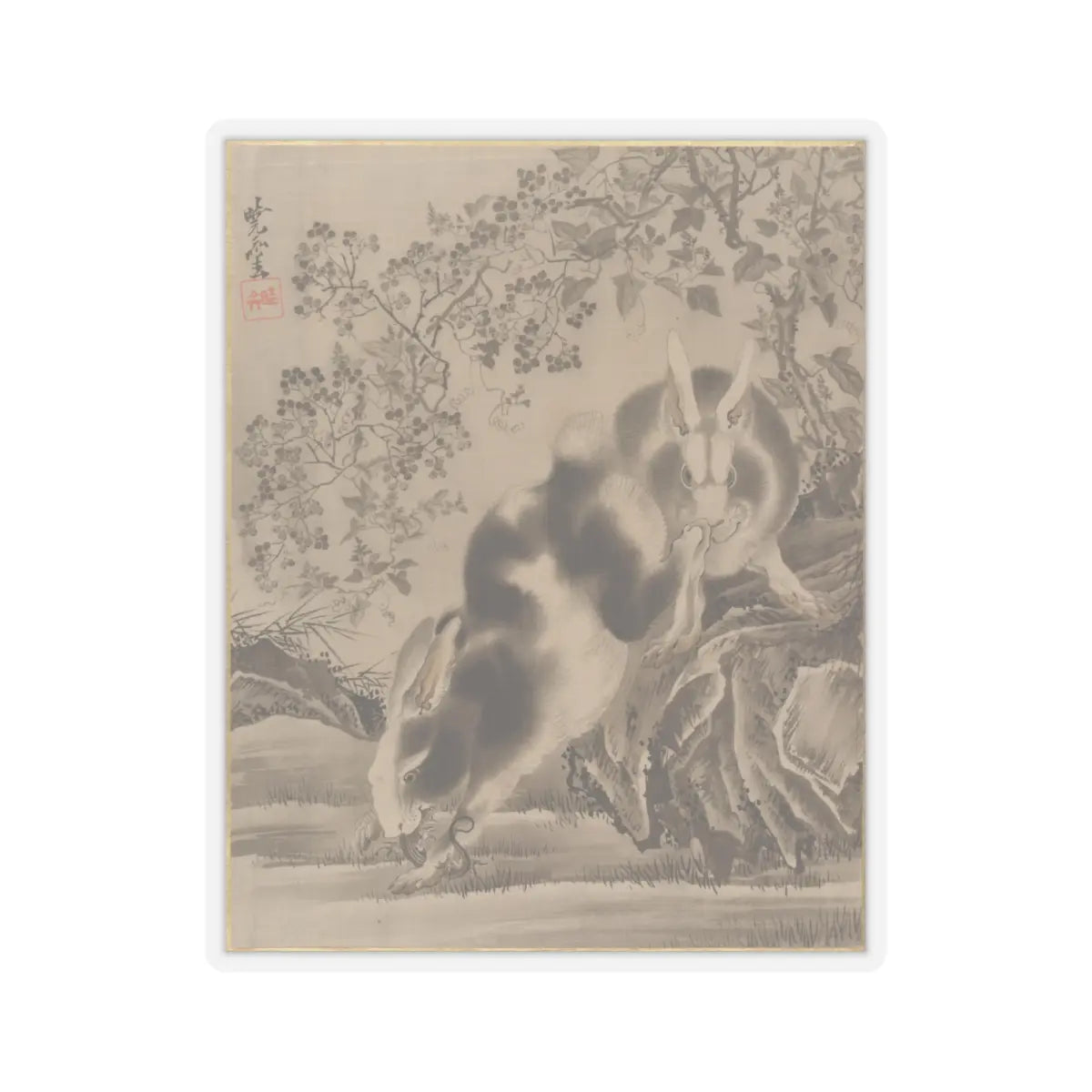 Kawanabe Kyōsai 河鍋暁斎 - Rabbits - ca. 1887 - STICKER Vinyl Kiss-Cut Decal