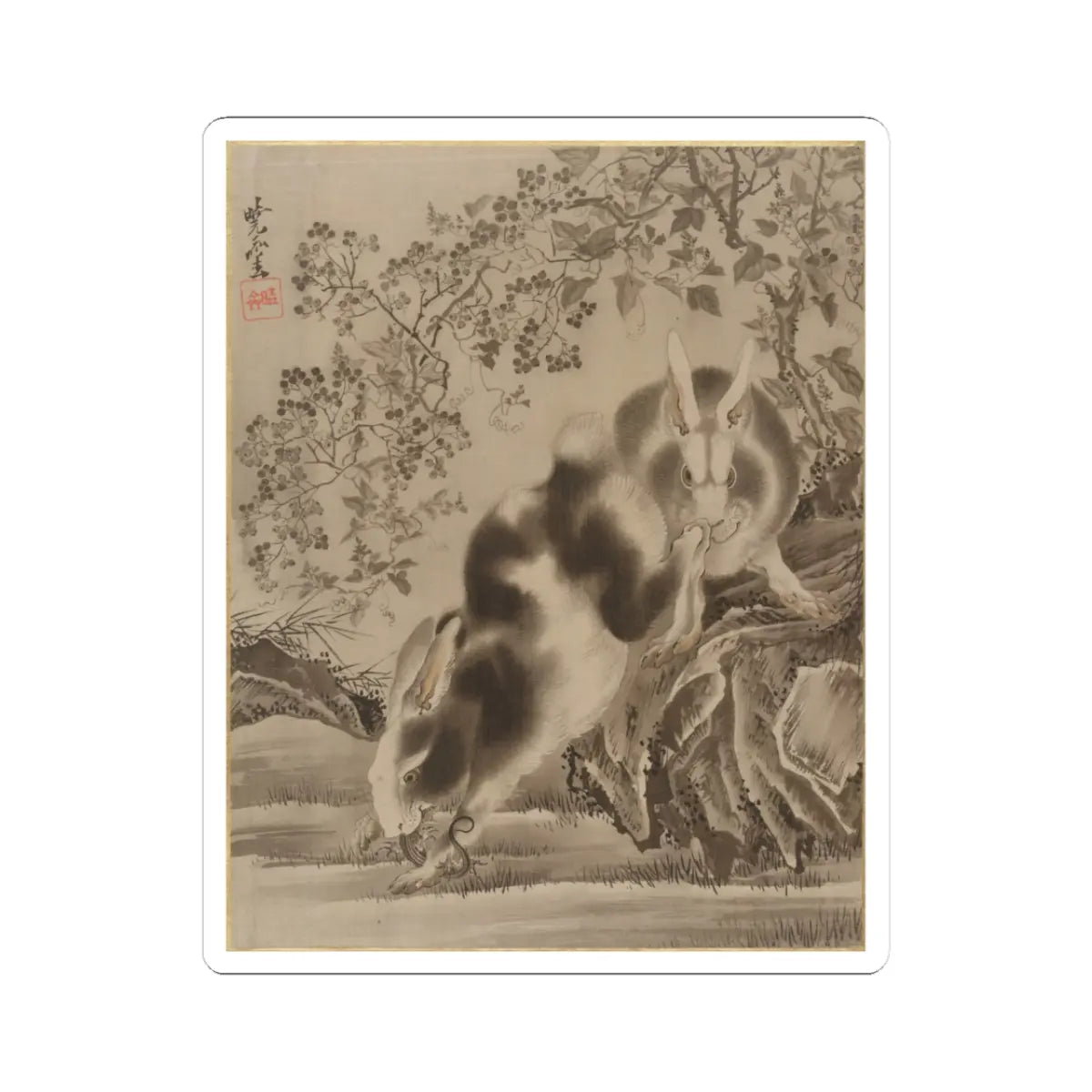Kawanabe Kyōsai 河鍋暁斎 - Rabbits - ca. 1887 - STICKER Vinyl Kiss-Cut Decal