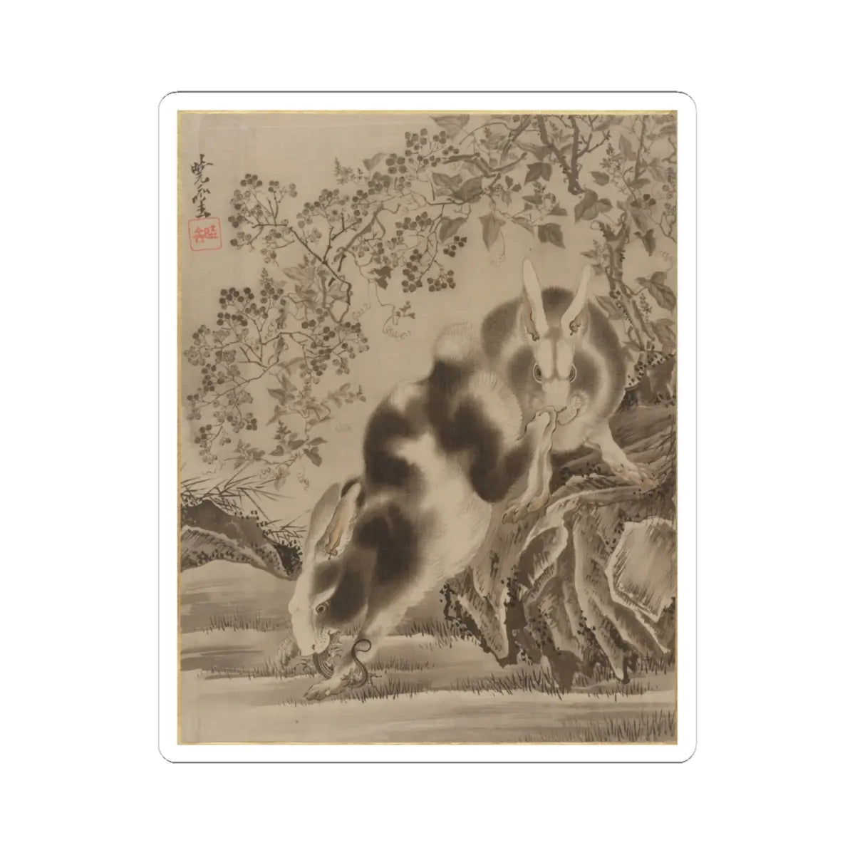 Kawanabe Kyōsai 河鍋暁斎 - Rabbits - ca. 1887 - STICKER Vinyl Kiss-Cut Decal