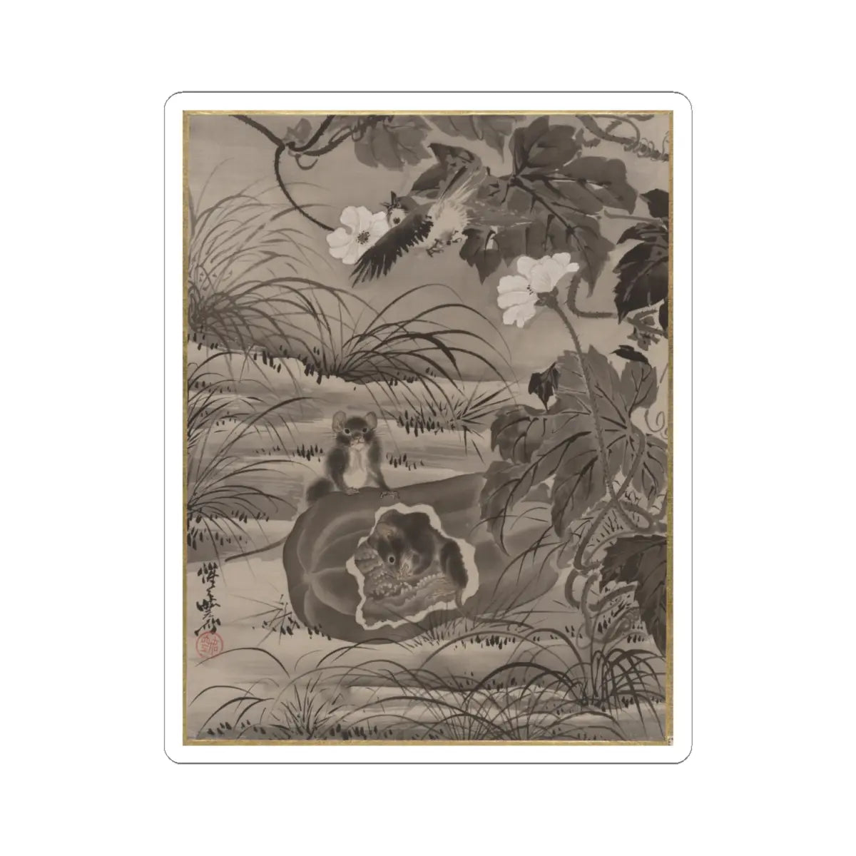 Kawanabe Kyōsai 河鍋暁斎 - Rats and Gourd - ca. 1887 - STICKER Vinyl Kiss-Cut Decal