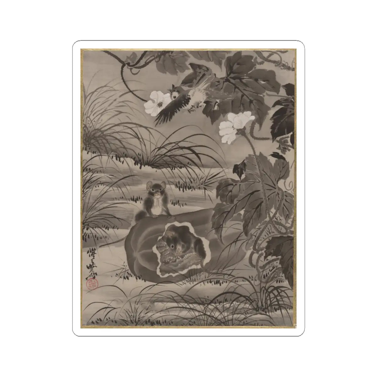 Kawanabe Kyōsai 河鍋暁斎 - Rats and Gourd - ca. 1887 - STICKER Vinyl Kiss-Cut Decal