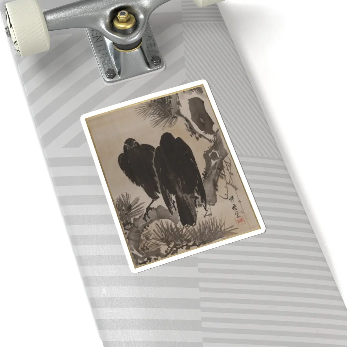 Kawanabe Kyōsai 河鍋暁斎 - Two Crows on a Pine Branch - ca. 1887 - STICKER Vinyl Kiss-Cut Decal