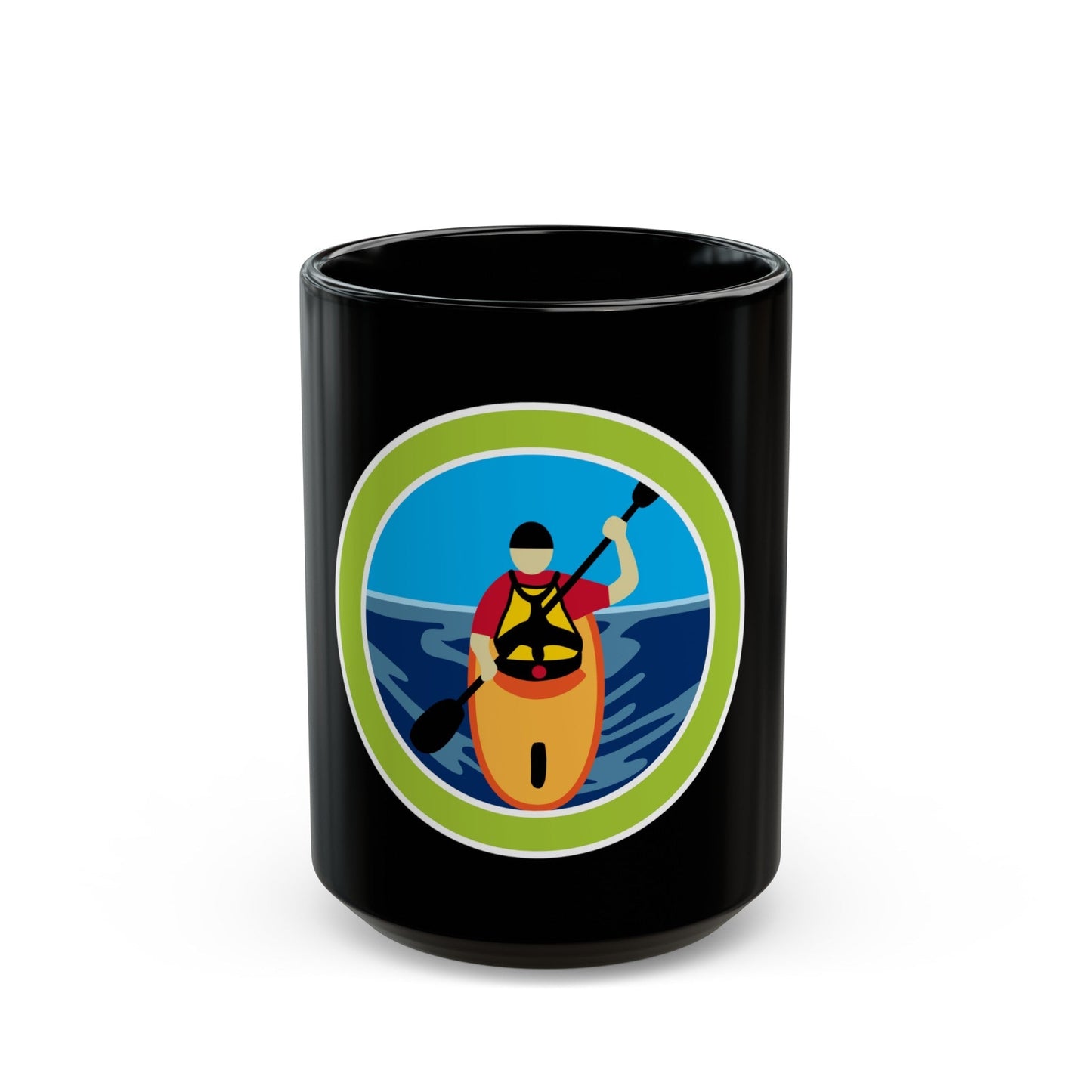 Kayaking (Boy Scout Merit Badge) Black Coffee Mug-15oz-The Sticker Space