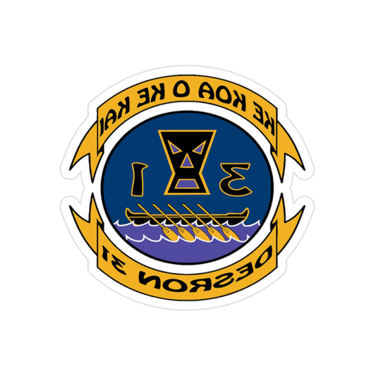 Ke Koa O Ke Kai DESRON 31 (U.S. Navy) REVERSE PRINT Transparent STICKER-2" × 2"-The Sticker Space