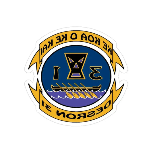 Ke Koa O Ke Kai DESRON 31 (U.S. Navy) REVERSE PRINT Transparent Die-Cut STICKER 2 Inch Die-Cut Transparent - The Sticker Space