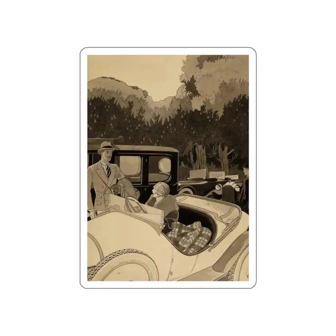 Kelly Tires ad illustration, 1923 (Magazine Illustration) STICKER Vinyl Die-Cut Decal White Die-Cut 5 Inch - The Sticker Space