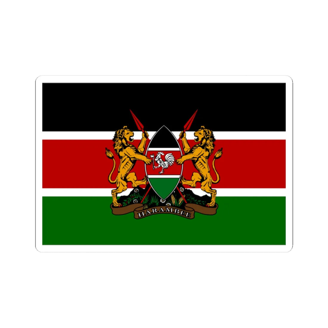 Kenyan coat of arms flag (Kenya) STICKER Vinyl Kiss-Cut Decal 3 Inch White - The Sticker Space