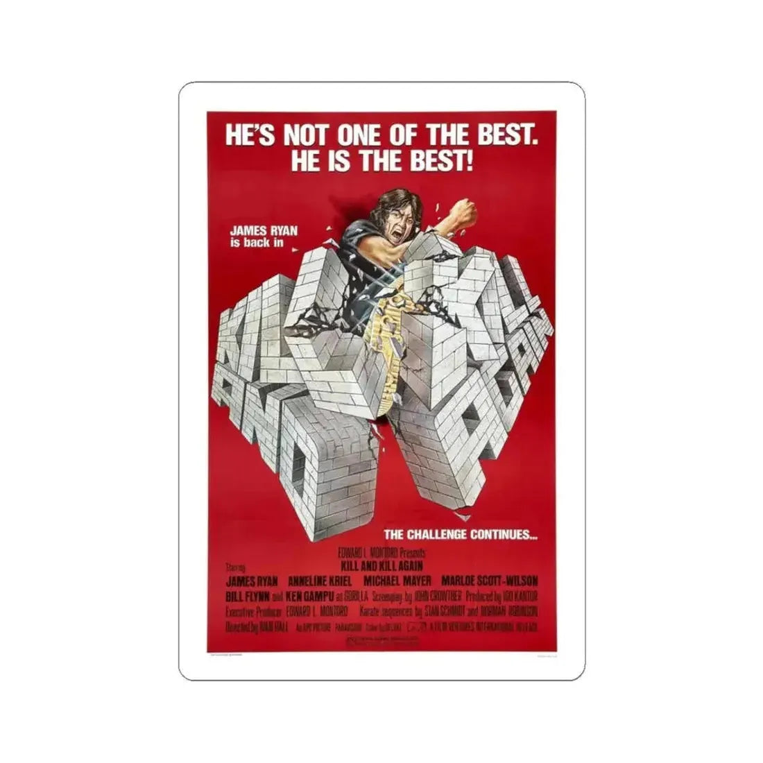 KILL AND KILL AGAIN 1981 Movie Poster - STICKER Vinyl Kiss-Cut Decal 3 Inch White - The Sticker Space