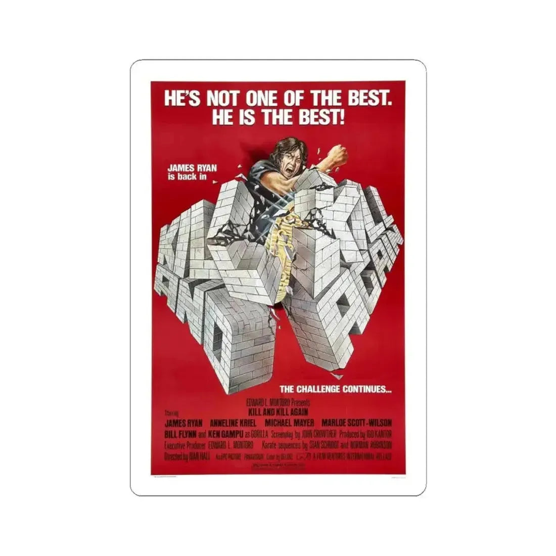 KILL AND KILL AGAIN 1981 Movie Poster - STICKER Vinyl Kiss-Cut Decal 4 Inch White - The Sticker Space