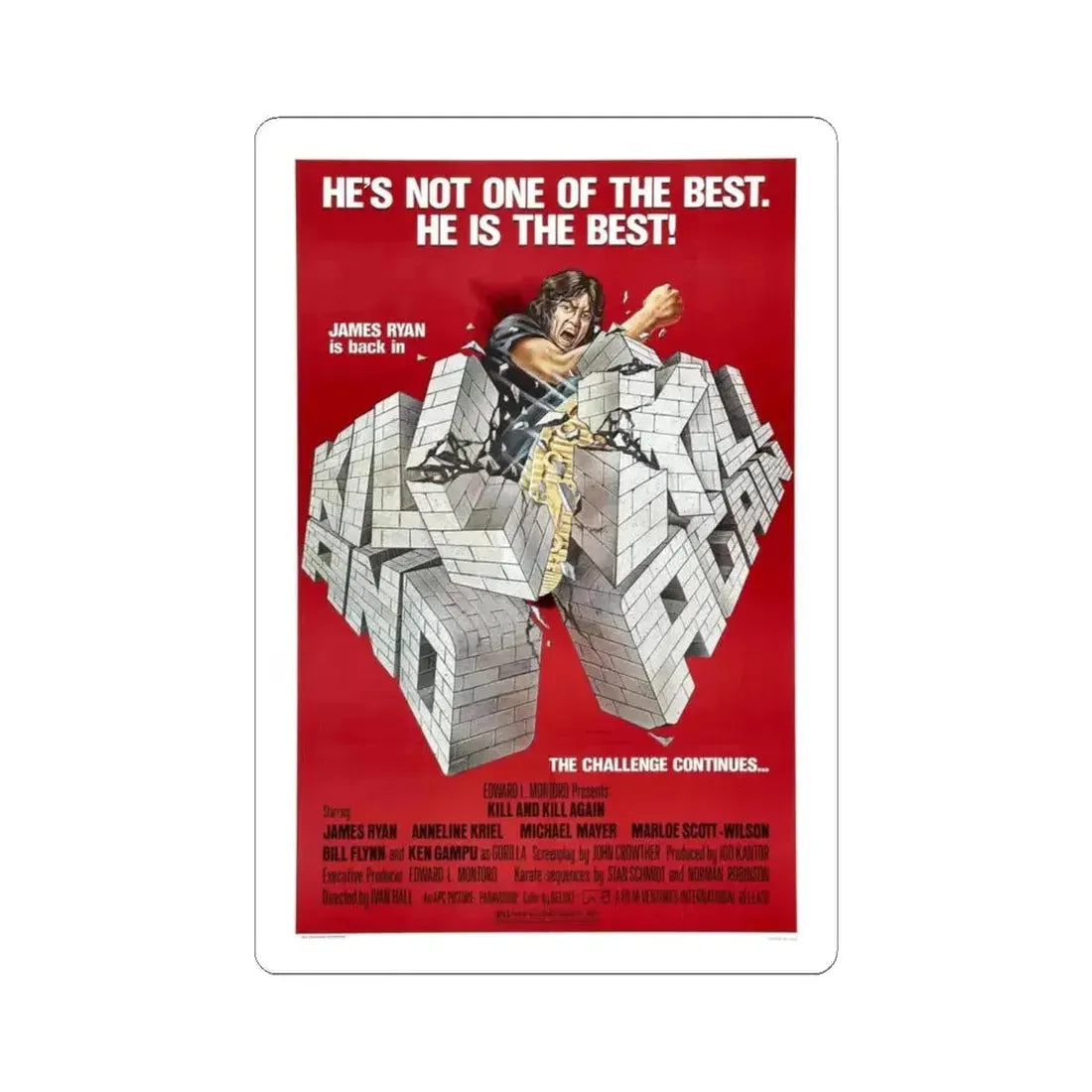 KILL AND KILL AGAIN 1981 Movie Poster - STICKER Vinyl Kiss-Cut Decal 6 Inch White - The Sticker Space