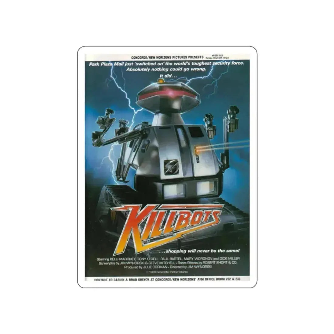 KILLBOTS (CHOPPING MALL) 1986 Movie Poster STICKER Vinyl Die-Cut Decal 2 Inch - The Sticker Space