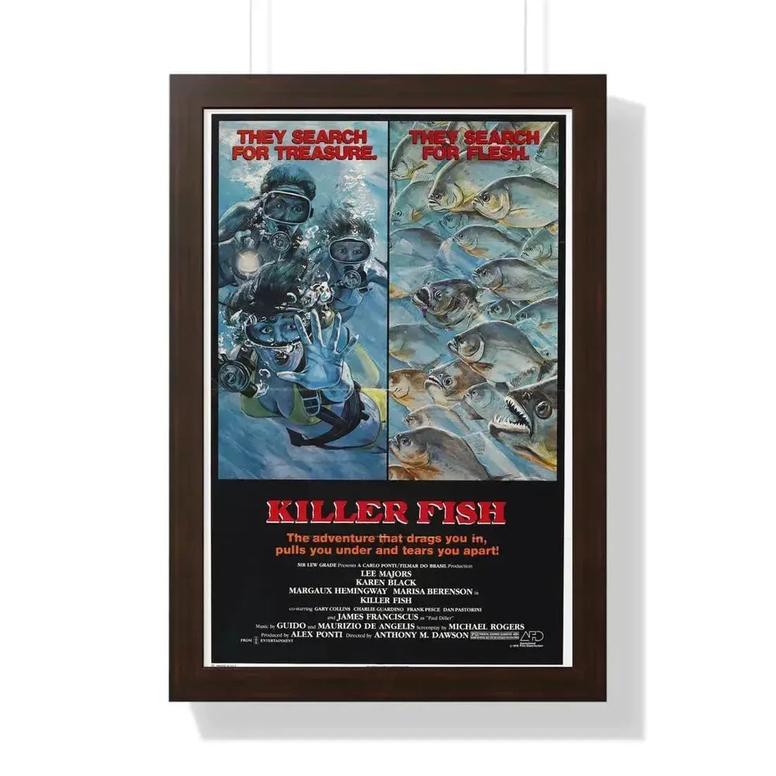 KILLER FISH 1979 - Framed Movie Poster 16″ x 24″ Walnut - The Sticker Space