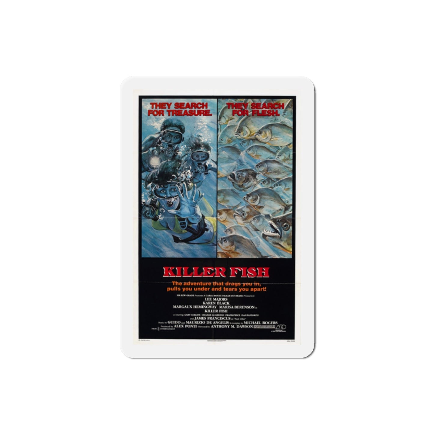 Killer Fish 1979 Movie Poster Die-Cut Magnet-2 Inch-The Sticker Space