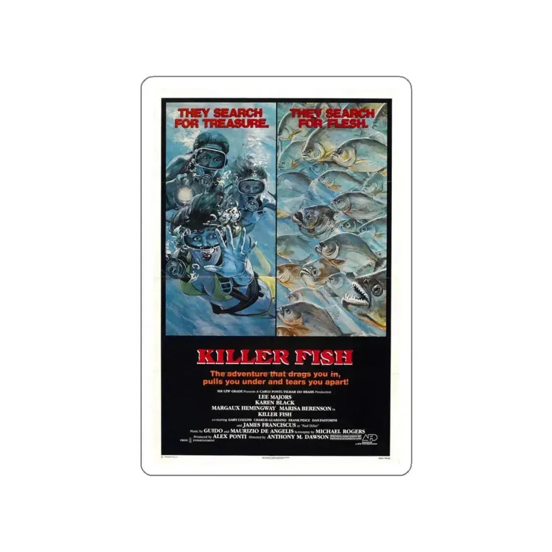 KILLER FISH 1979 Movie Poster STICKER Vinyl Die-Cut Decal 5 Inch - The Sticker Space