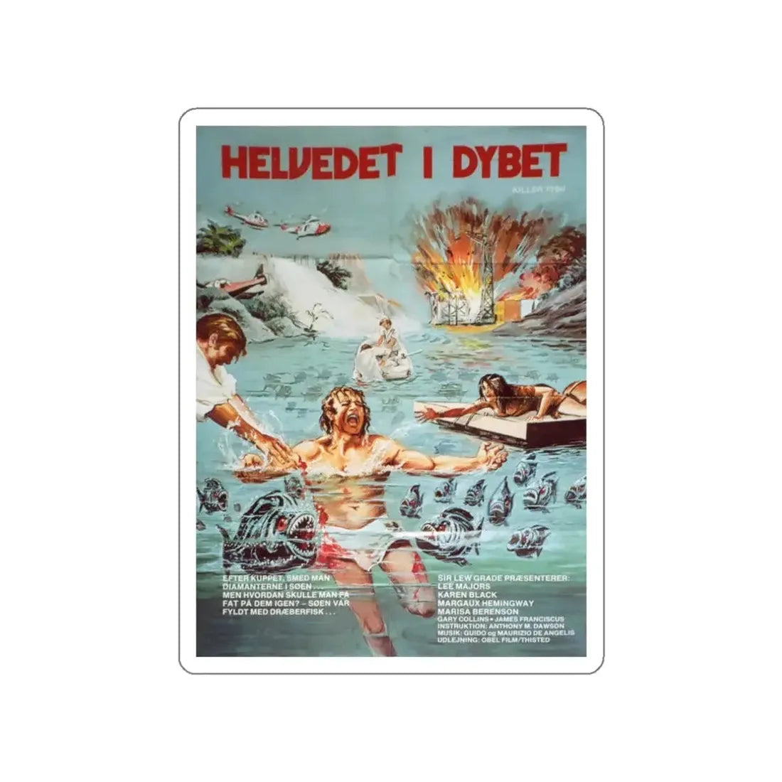 KILLER FISH (DANISH) 1979 Movie Poster STICKER Vinyl Die-Cut Decal - The Sticker Space