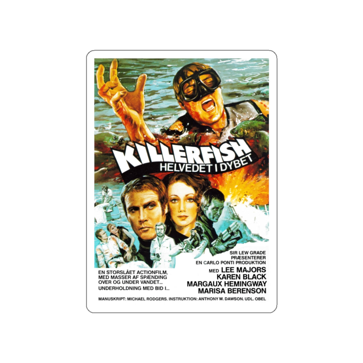 KILLER FISH (DENMARK) 1979 Movie Poster STICKER Vinyl Die-Cut Decal-3 Inch-The Sticker Space