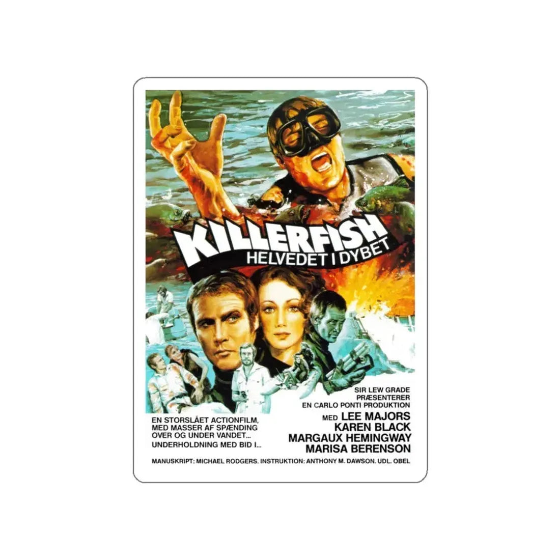 KILLER FISH (DENMARK) 1979 Movie Poster STICKER Vinyl Die-Cut Decal 3 Inch - The Sticker Space
