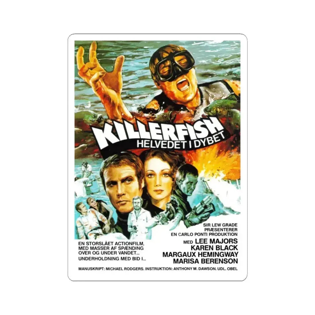 KILLER FISH (DENMARK) 1979 Movie Poster - STICKER Vinyl Kiss-Cut Decal 3 Inch White - The Sticker Space