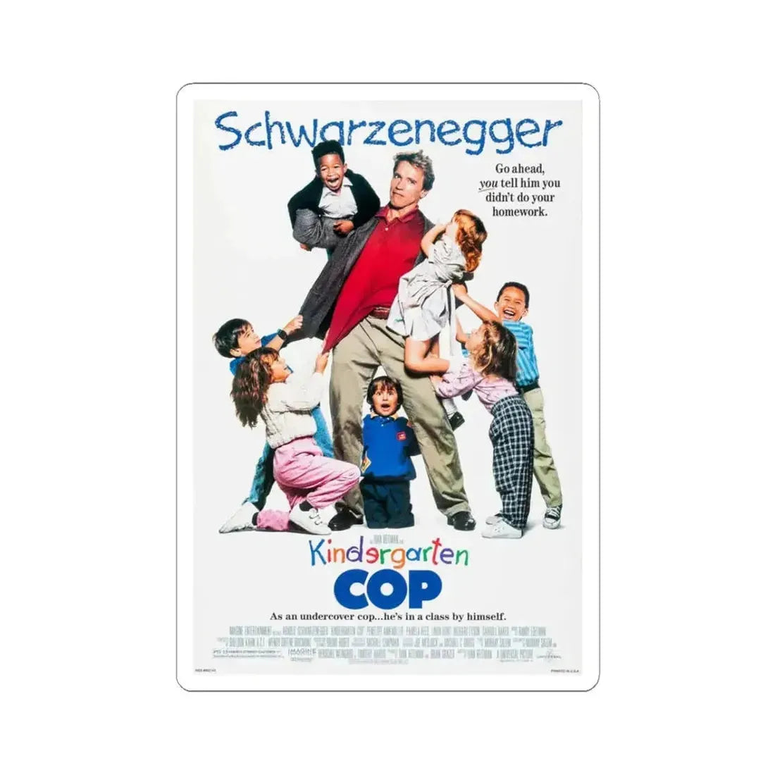 Kindergarten Cop 1990 Movie Poster - STICKER Vinyl Kiss-Cut Decal 3 Inch White - The Sticker Space