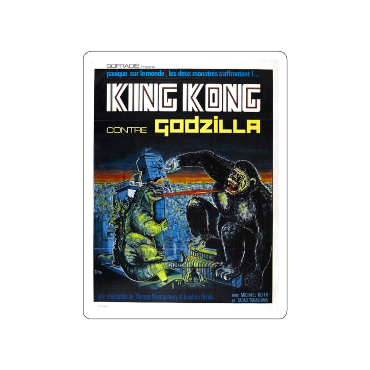 KING KONG VS GODZILLA (FRENCH) 1962 Movie Poster STICKER Vinyl Die-Cut Decal-2 Inch-The Sticker Space