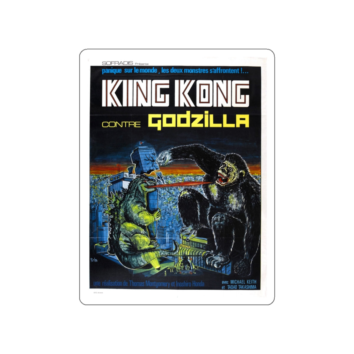 KING KONG VS GODZILLA (FRENCH) 1962 Movie Poster STICKER Vinyl Die-Cut Decal-4 Inch-The Sticker Space