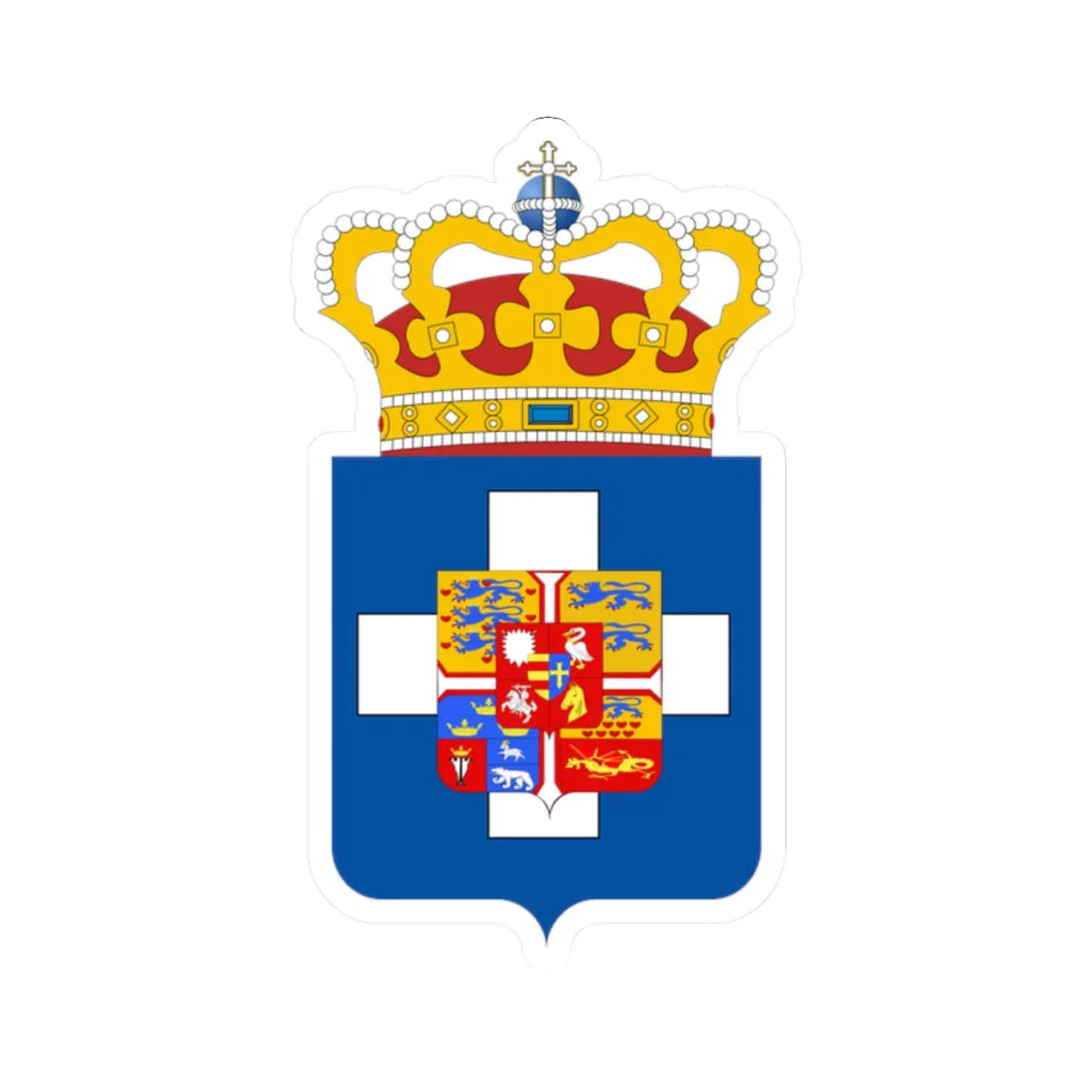 King of Greece Arms (Denmark) (Coat of Arms) STICKER Vinyl Kiss-Cut Decal 2 Inch White - The Sticker Space