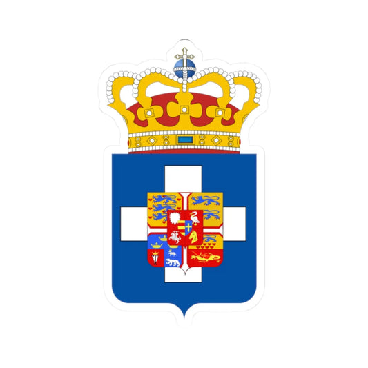 King of Greece Arms (Denmark) (Coat of Arms) STICKER Vinyl Kiss-Cut Decal 2 Inch White - The Sticker Space