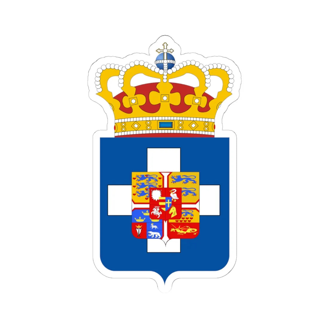 King of Greece Arms (Denmark) (Coat of Arms) STICKER Vinyl Kiss-Cut Decal 6 Inch White - The Sticker Space