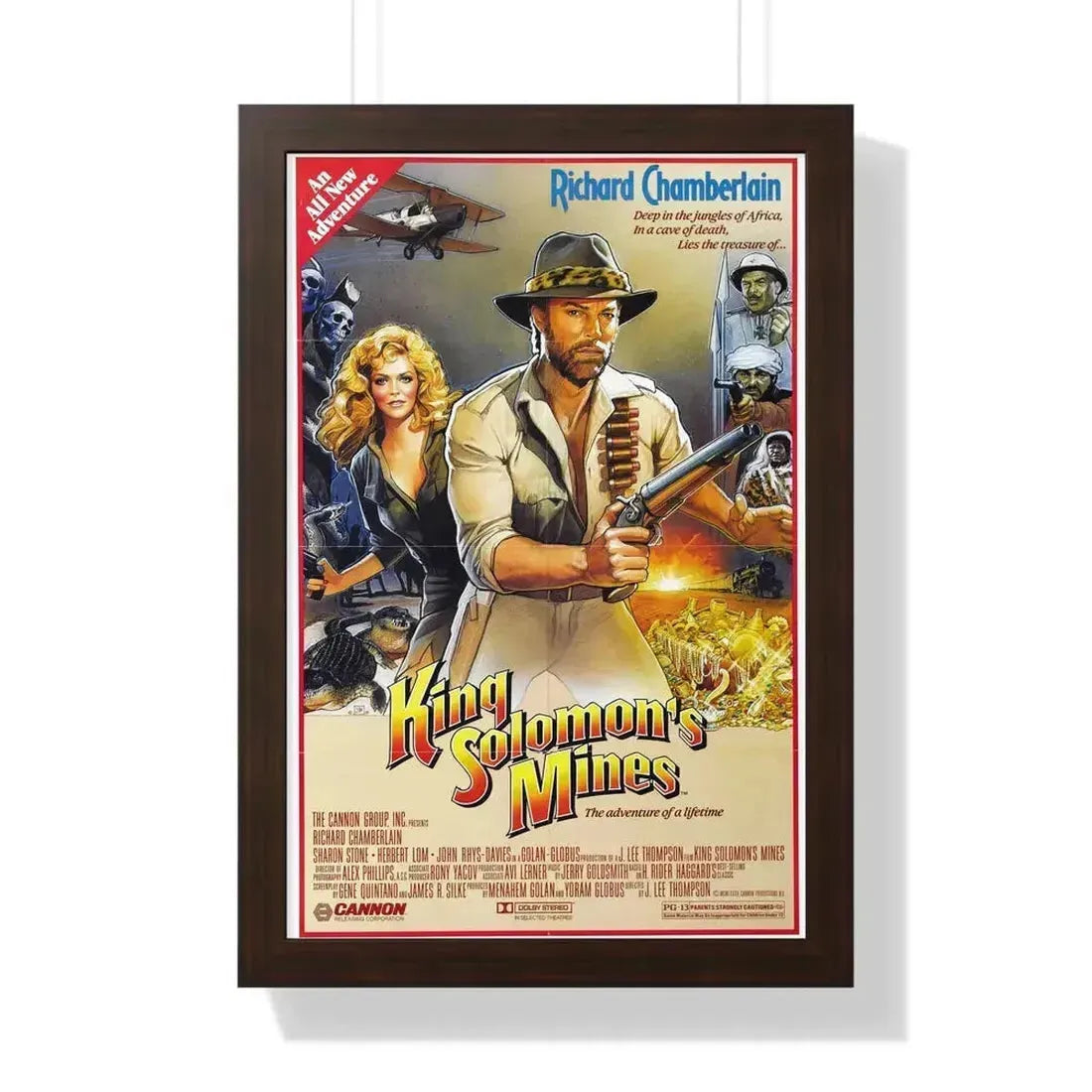 KING SOLOMONS MINES 1985 - Framed Movie Poster 16″ x 24″ Walnut - The Sticker Space