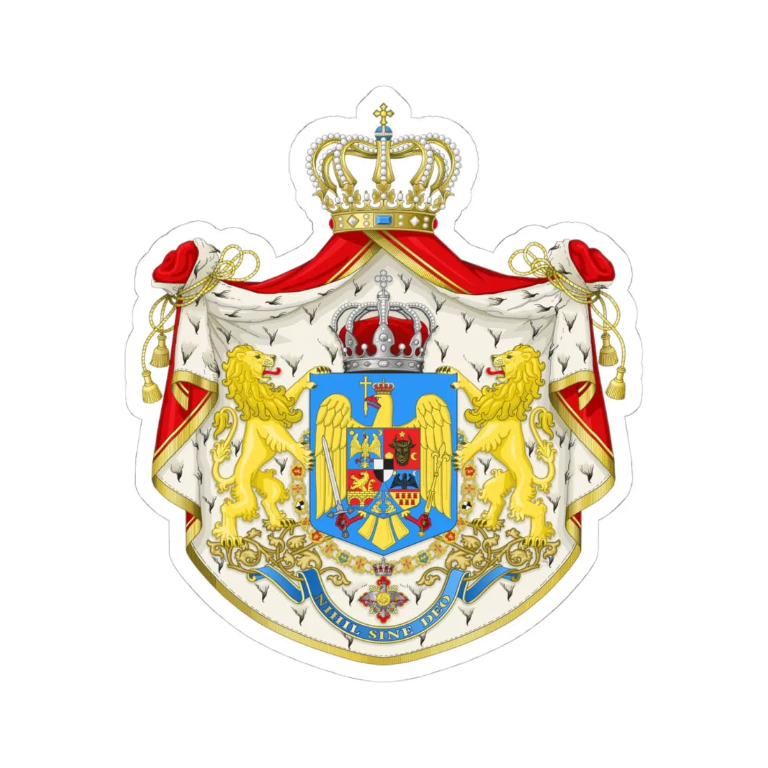 Kingdom of Romania - Big CoA (Oman) (Coat of Arms) STICKER Vinyl Kiss-Cut Decal 4 Inch White - The Sticker Space