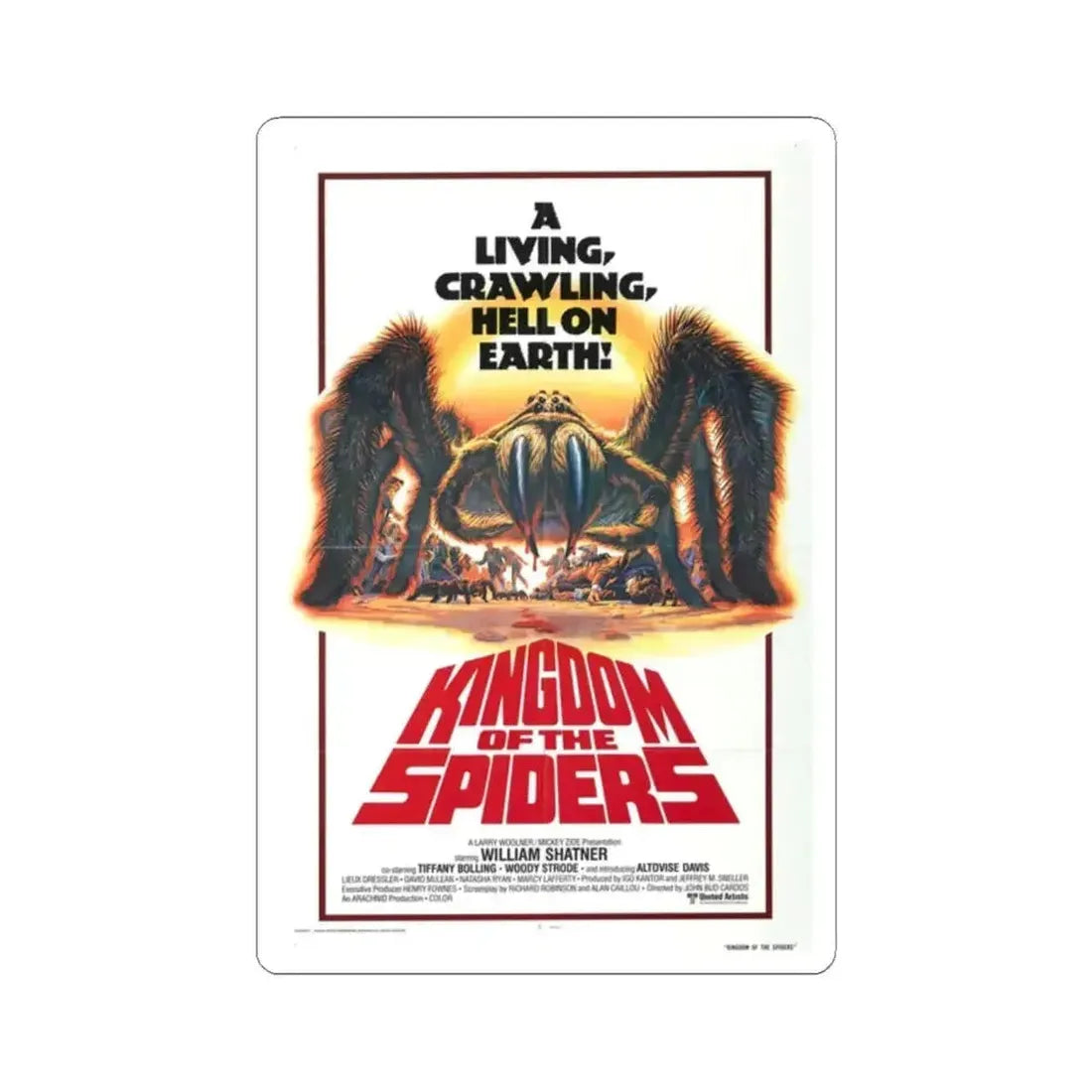 KINGDOM OF THE SPIDERS 1977 Movie Poster - STICKER Vinyl Kiss-Cut Decal 2 Inch White - The Sticker Space