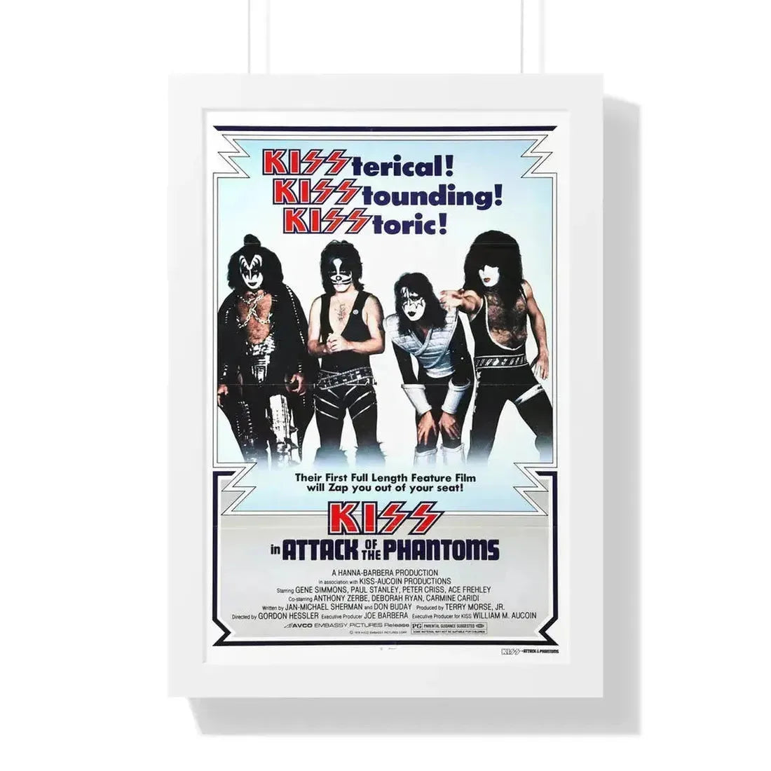 KISS IN ATTACK OF THE PHANTOMS (KISS MEETS THE PHANTOM OF THE PARK) 1978 - Framed Movie Poster 16″ x 24″ White - The Sticker Space