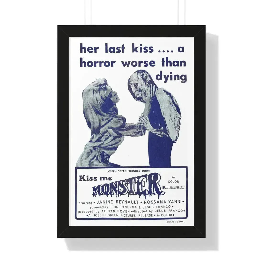 KISS ME MONSTER 1969 - Framed Movie Poster 16″ x 24″ Black - The Sticker Space