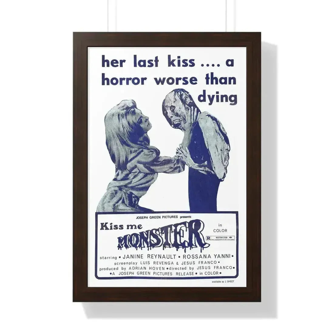 KISS ME MONSTER 1969 - Framed Movie Poster 16″ x 24″ Walnut - The Sticker Space