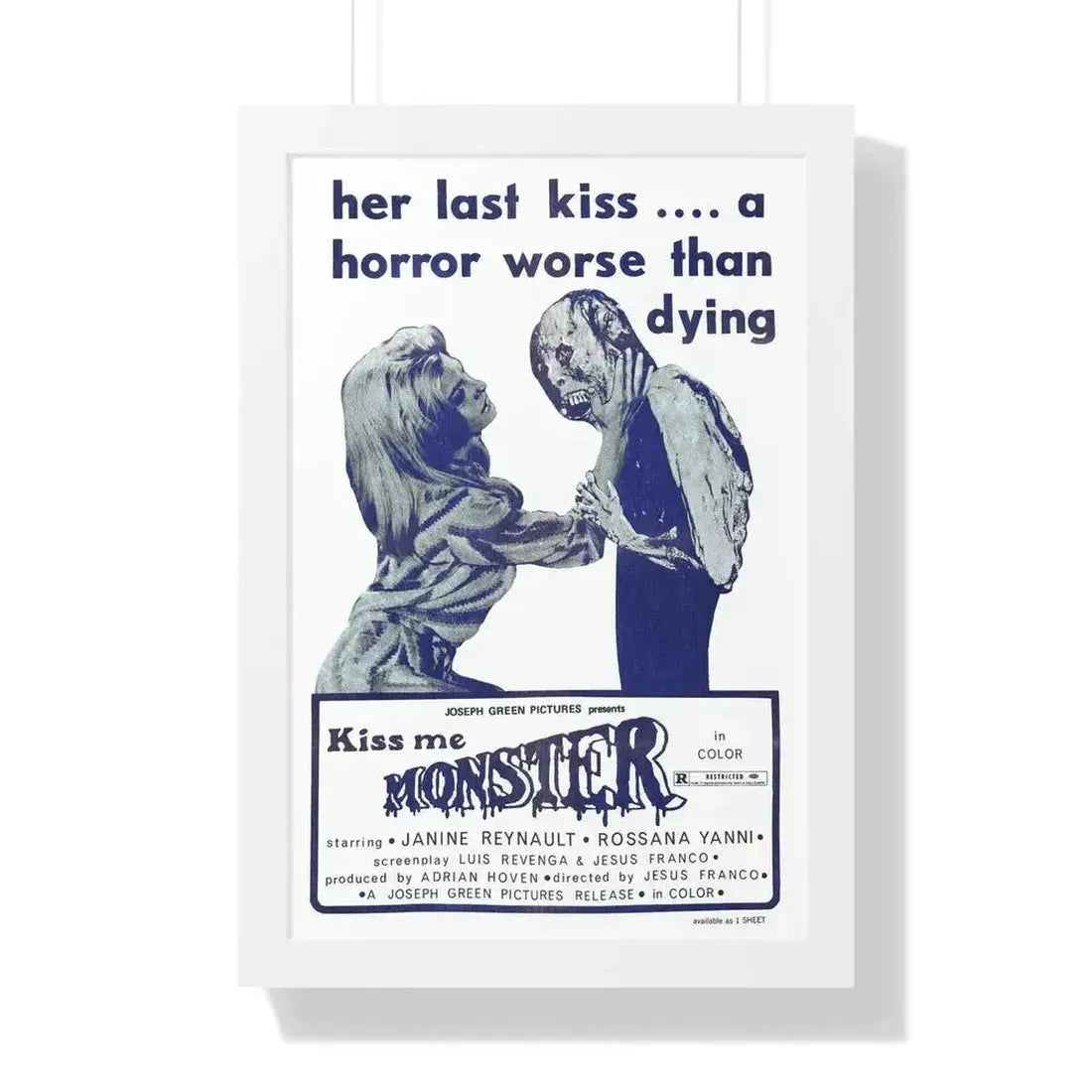 KISS ME MONSTER 1969 - Framed Movie Poster 16″ x 24″ White - The Sticker Space
