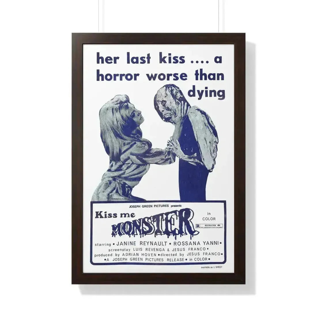 KISS ME MONSTER 1969 - Framed Movie Poster 20" x 30" Walnut - The Sticker Space