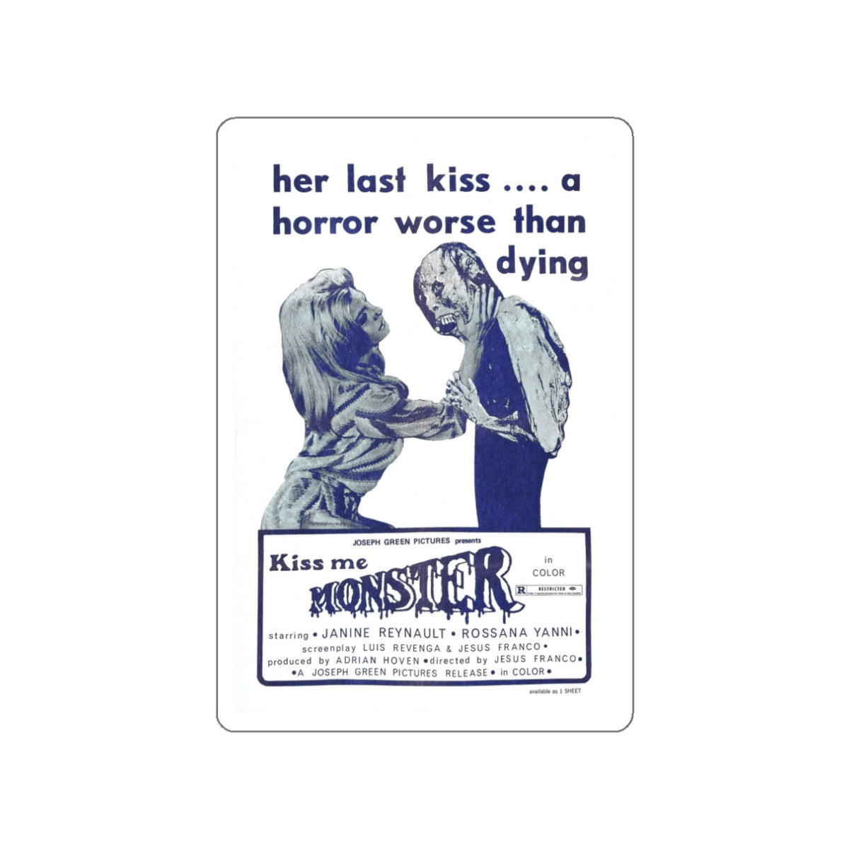 KISS ME MONSTER 1969 Movie Poster STICKER Vinyl Die-Cut Decal-3 Inch-The Sticker Space