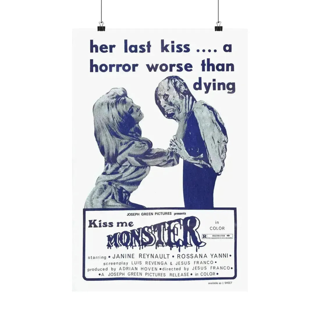 KISS ME MONSTER 1969 - Paper Movie Poster 16″ x 24″ Matte - The Sticker Space