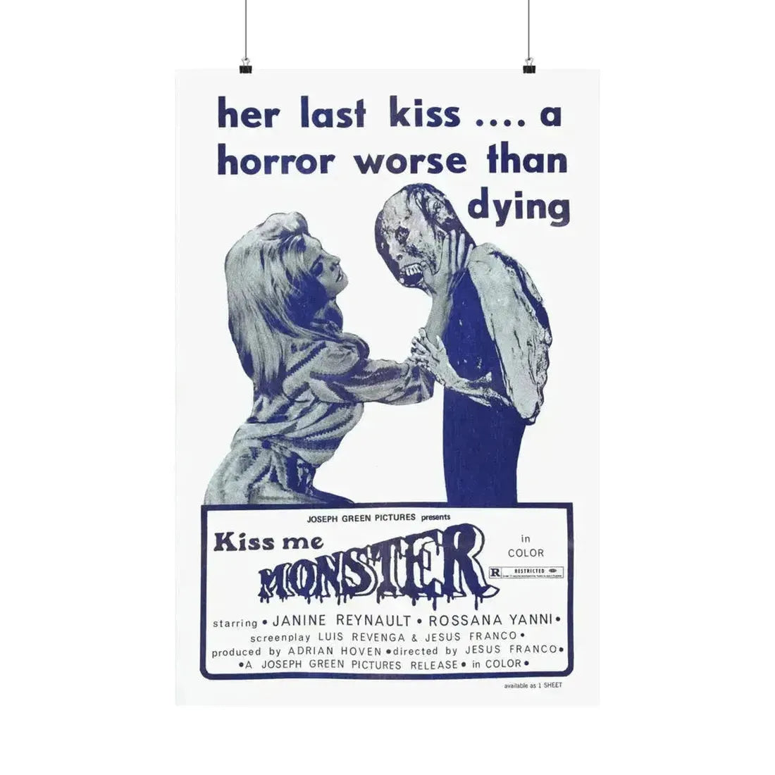 KISS ME MONSTER 1969 - Paper Movie Poster 24″ x 36″ Matte - The Sticker Space