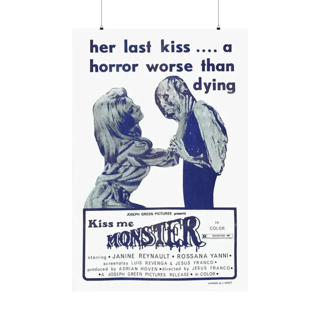 KISS ME MONSTER 1969 - Paper Movie Poster 36" x 54" Matte - The Sticker Space