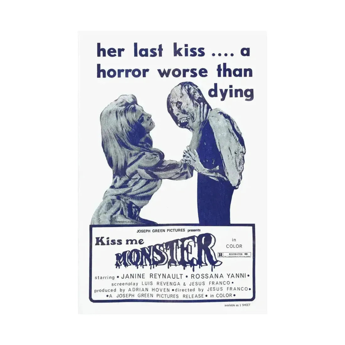 KISS ME MONSTER 1969 - Paper Movie Poster - The Sticker Space